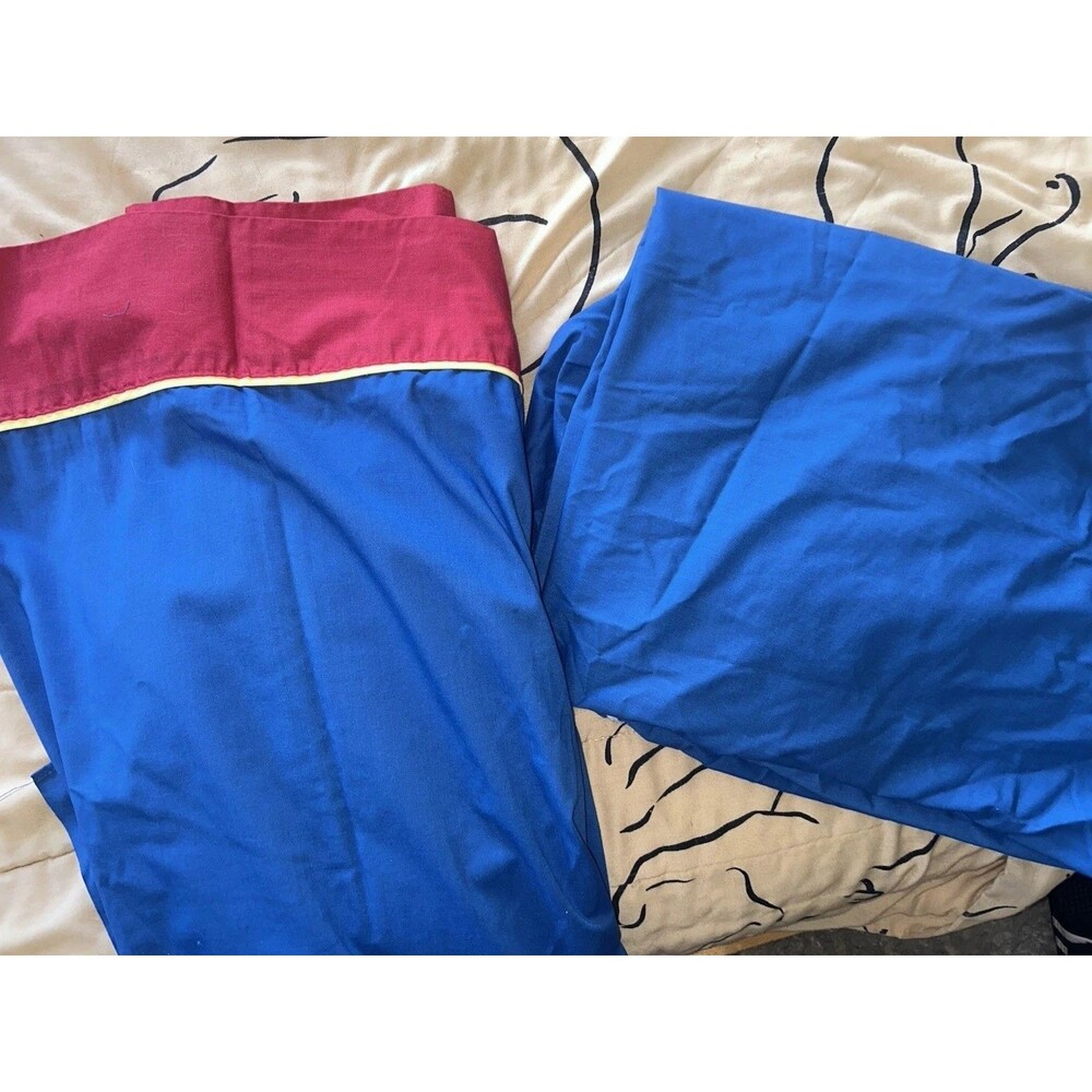 Vintage Sears & Roebuck Red and Blue USA made Top + Bottom Twin Sheet Set 80s